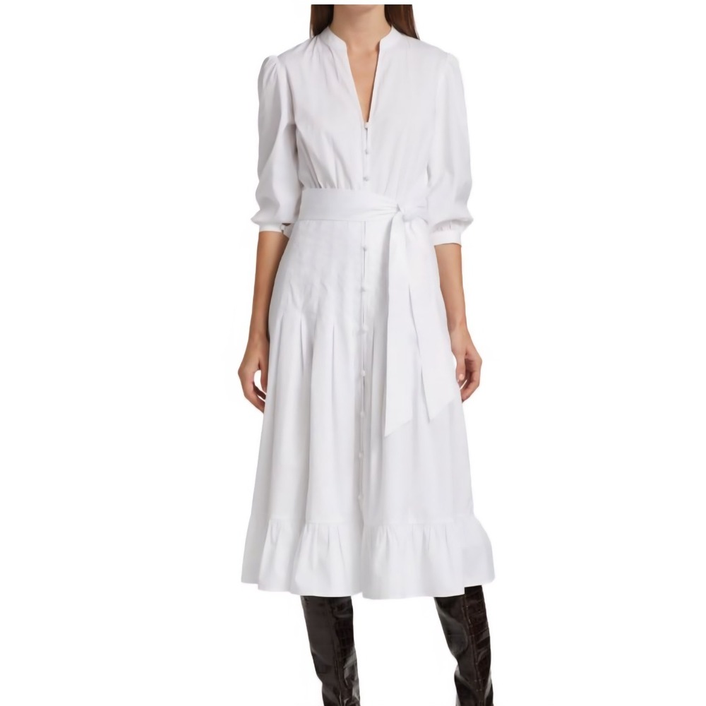 Veronica Beard Izie‎ Cotton Poplin White Midi Dress Size 10